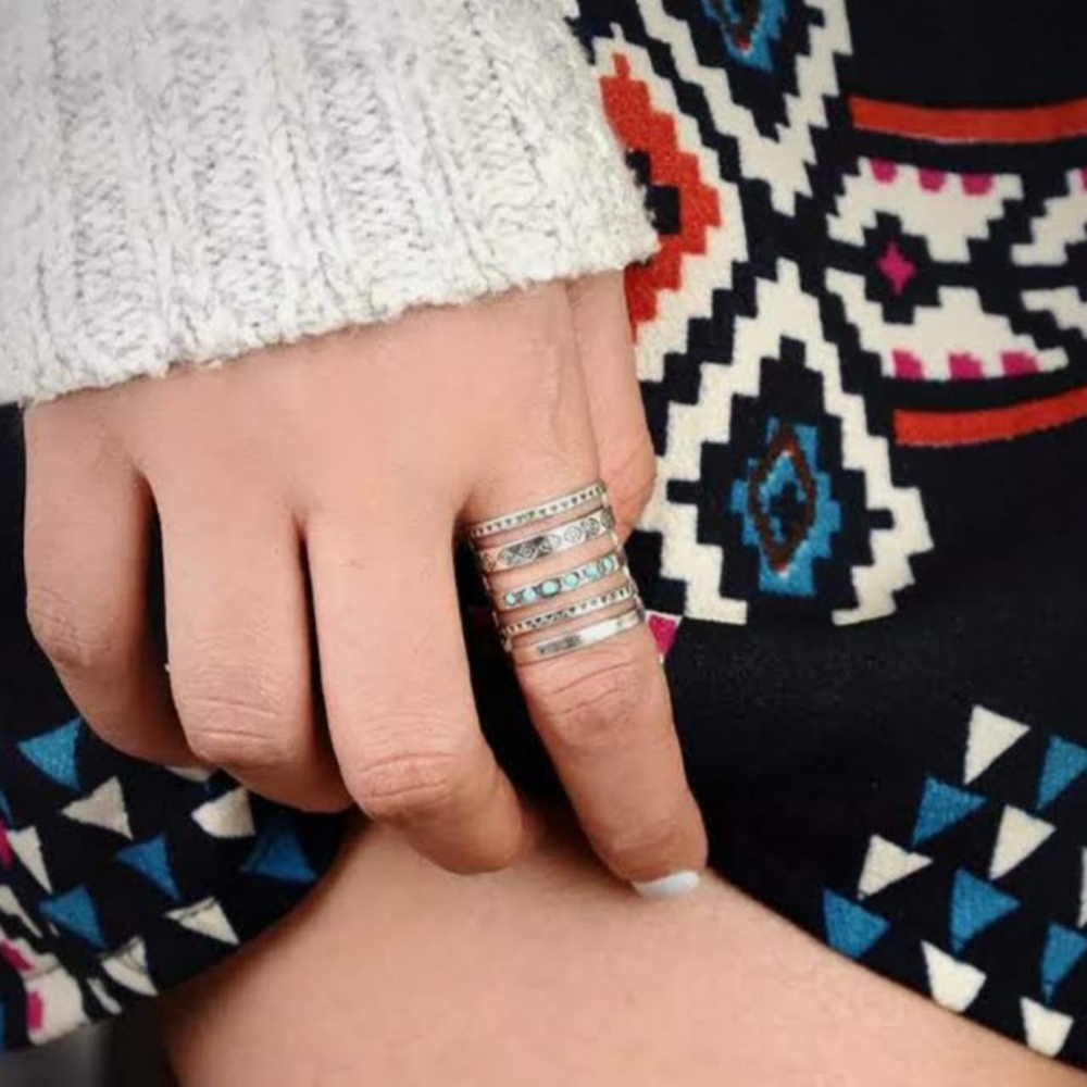 Silver Turquoise Stack Ring 🦎 - Picture 3 of 4